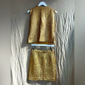 VINTAGE Gold Two Piece Skirt Set